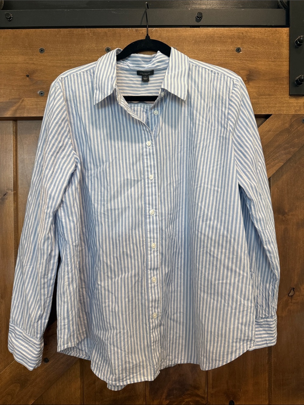 Ann Taylor Light Blue and White Striped Dress Shirt